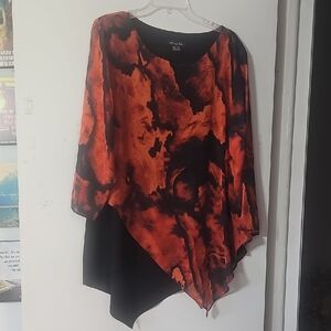 Elegant Black and Orange Asymmetrical Blouse